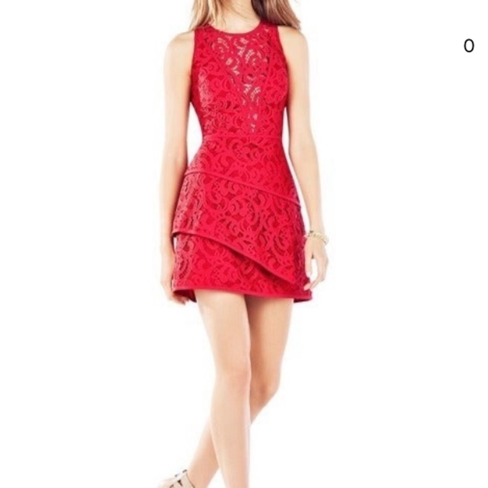 BCBG Red Midi Floral Dress